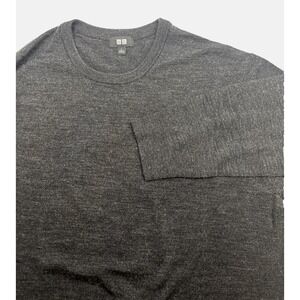 Uniqlo Jumper Mens L 100% Wool Knit Pullover Sweater Crew Neck Gray Preppy Smart